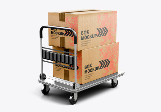 Cardboard Boxes Trolley Mockup