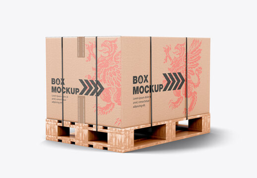 Strapped Cardboard Box Pallet Mockup