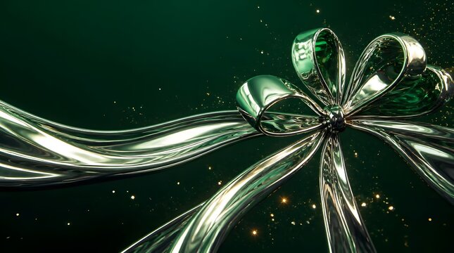 Metallic Silver Ribbon Bow Christmas Background