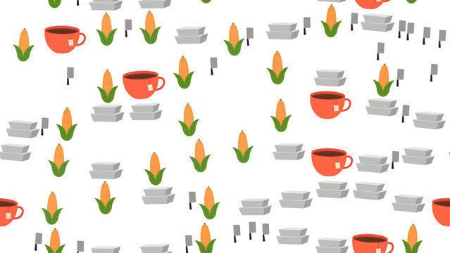 Corn, Tea Cups, and Cleavers Pattern