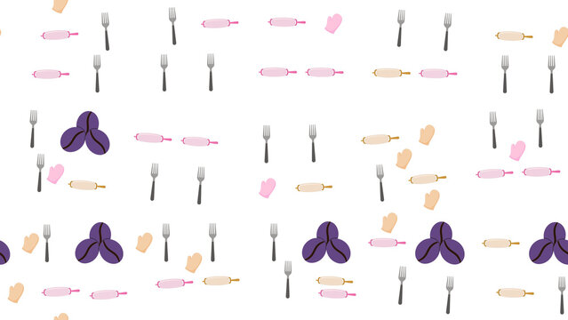 Purple Coffee Beans and Kitchen Utensils Pattern