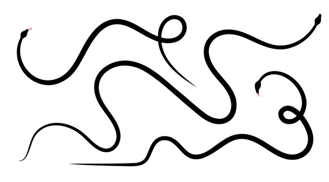 Black snake icon, simple serpent symbol set