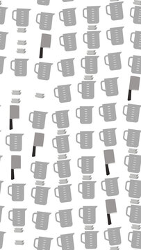 Seamless pattern of measuring cups and cleaver knives