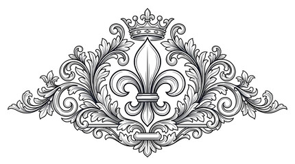 Ornate Fleur de Lis Emblem with Crown, Vintage Style © wowo