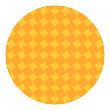 Soft square mesh pattern flat vector illustration graphic design element. Orange rounded square geometric grid pattern inside circular frame isolated white background web UI badge graphic decor elemen