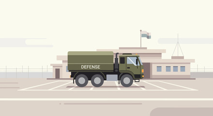 Obraz premium Military Truck at Base: Defense Vehicle in Army Operation