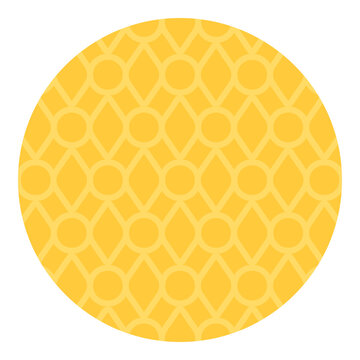 Diamond circle grid pattern flat vector illustration graphic design element. Yellow thin line rhombus diamond mesh pattern circle center inside round frame isolated white background UI graphic decor e