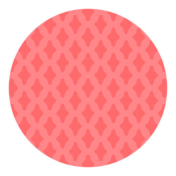 Four point star pattern flat vector illustration graphic design element. Coral pink four point star geometric grid pattern inside circular frame isolated white background sticker web icon decor elemen