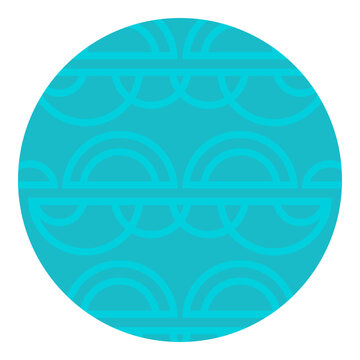 Arch wave scale pattern flat vector illustration graphic design element. Cyan geometric arch semicircle wave scale pattern inside round circle frame isolated white background modern banner graphic dec