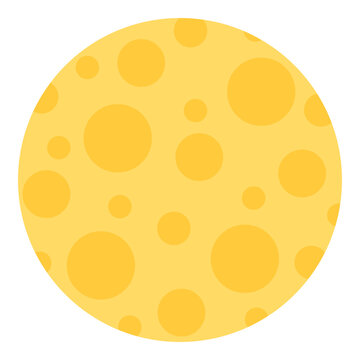 Polka dot cheese texture pattern flat vector illustration graphic design element. Yellow random circle polka dots pattern inside round frame isolated white background creative UI sticker graphic decor