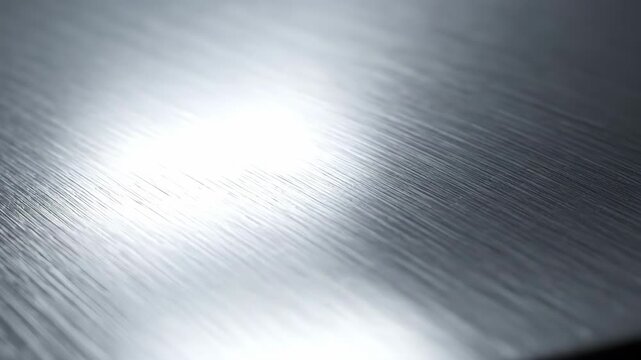 Close up of brushed metal texture with bright reflection.