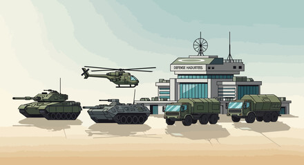 Obraz premium Military Vehicles and Base Illustration