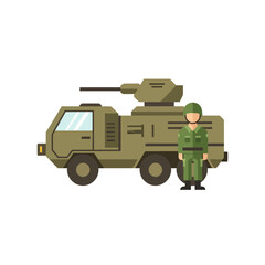 Obraz premium Military Vehicle and Soldier - Flat Design Illustration
