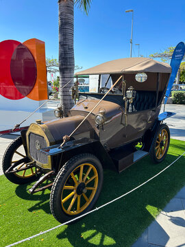 Antique automobil. Vintage phaeton or touring car from a marque like Le Zebre. Close-up. Funchal. Madeira. Portugal.