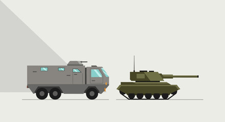 Obraz premium Military Vehicles Illustration: Armored Truck & Tank, Flat Design