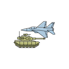Obraz premium Military Vehicles: Tank and Fighter Jet Illustration