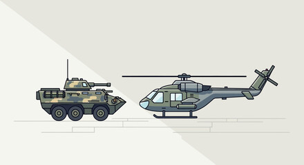 Obraz premium Military Vehicles: Tank and Helicopter Illustration