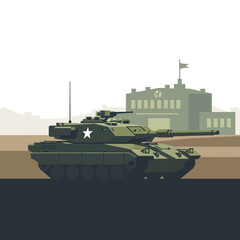 Obraz premium Modern military tank, army vehicle with star emblem, flat design illustration