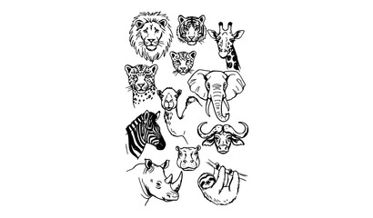 Obraz premium Abstract Hand Drawn Jungle Animal Portraits Vertical Vector Poster