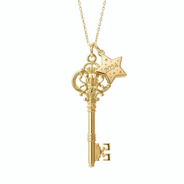 An exquisite golden skeleton key pendant, 