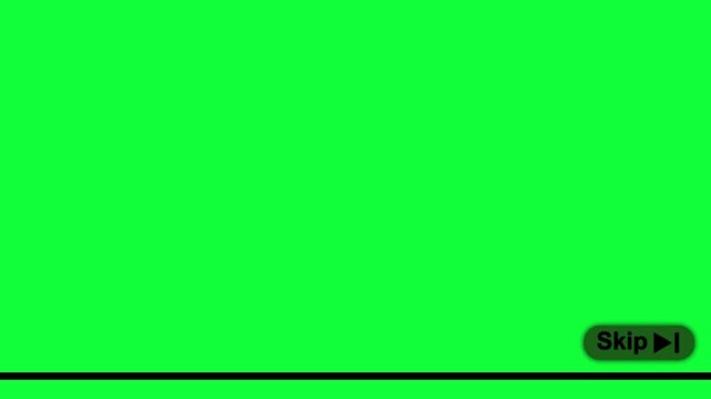Player skip button overlay with progress bar on green screen background, user interface