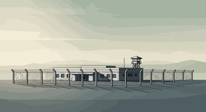 Minimalist prison illustration: confinement, detention, security, imprisonment