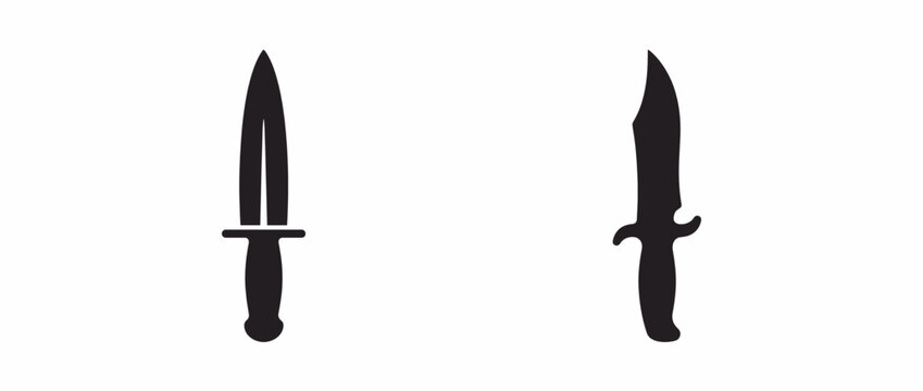 Minimalist dagger and sword silhouette icons. Black and white weapon symbols. Vector illustration.