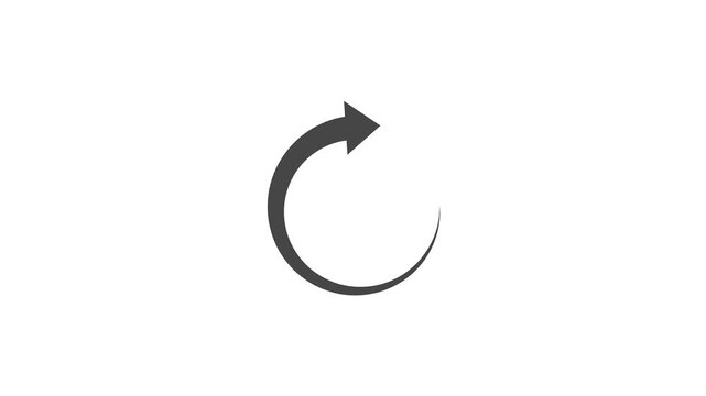 A minimalist black curved arrow pointing right on a plain white surface indicating a refresh or undo action
