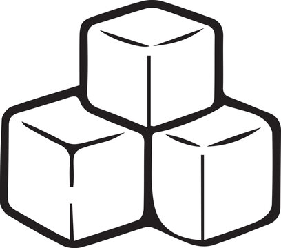 Pile of refined white sugar cubes in black and white vector line art. Simple outline icon for sweetening coffee, cafe menus, kitchenware art, KDP coloring books, and craft stickers.