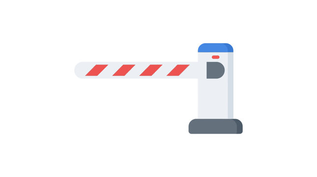 A simplified barrier gate with a blue control box stands against a plain white background presented as a vector illustration barriergate accesscontrol
