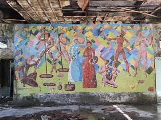 Mural in old spa resort Hotel Aia ruin in Tsqaltubo, Georgia © Christian Pauschert
