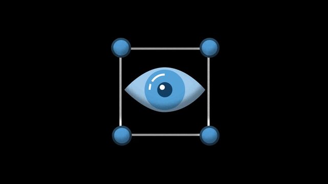 Computer vision biometric digital eye scanner icon animation loop isolated on black background.