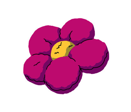Cute icon of blooming flower. Abstract floral decor. Purple daisy icon. Toy with shape of flower. Summer and spring nature. Spring daisy with violet petals. Blossom garden plant with plush texture