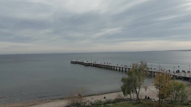 Gdynia Pier. aerial shot. Autumn