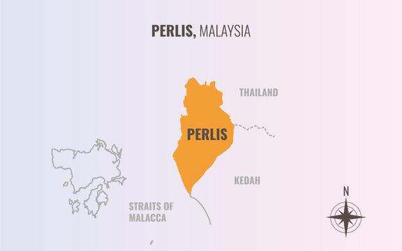 Perlis Malaysia Negeri into Daerah in a minimalist colorful style map showing