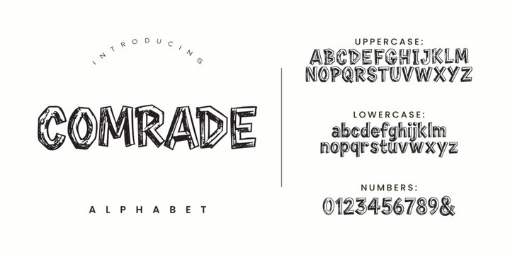 Comrade Alphabet Blocky Retro Font Style Typography Design Vector Template