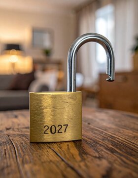  open padlock with 2027 text - new year concept 
