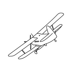 Outline illustration of a vintage biplane © Daria