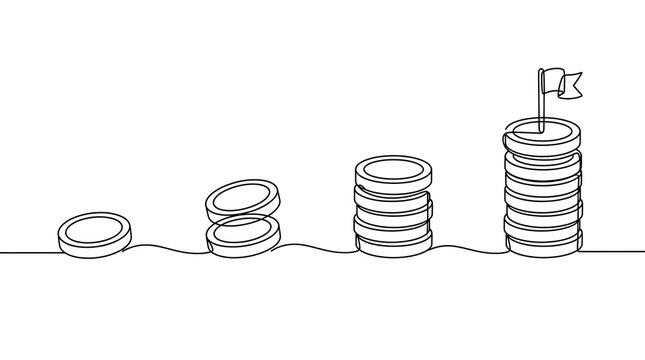 One Line Drawing Business Success Concept Increasing Coin Stacks Financial Growth Achievement