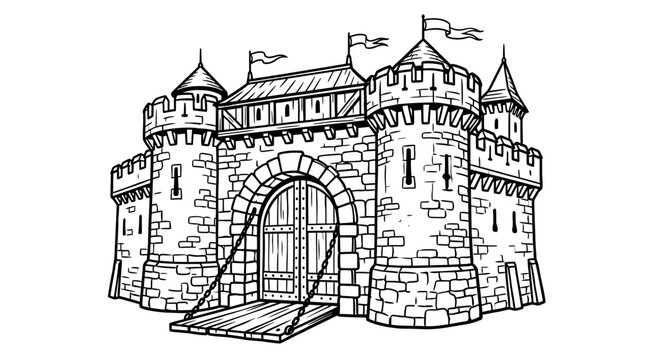 Medieval Castle Gatehouse with Drawbridge