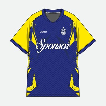 Blue and Yellow Soccer Jersey Front View.