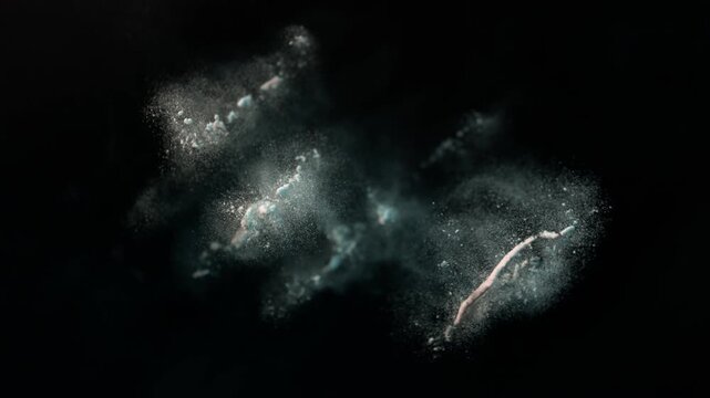 Super Slow Motion Shot of Exploding White Powder Lines Towards Camera at 1000 fps.