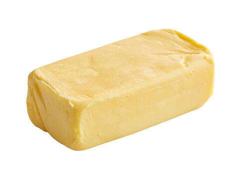 Solid block of yellow butter isolated on transparent background.