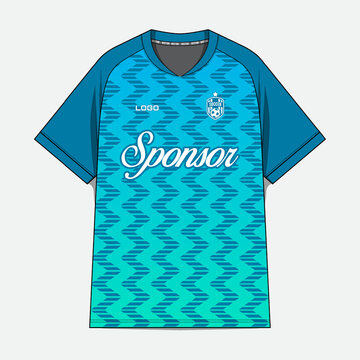 Blue gradient soccer jersey with zigzag pattern.