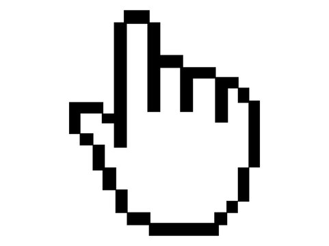 Right-facing pixelated hand pointer finger clicking icon design element