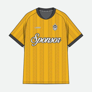 Yellow soccer jersey with black trim and sponsor branding.