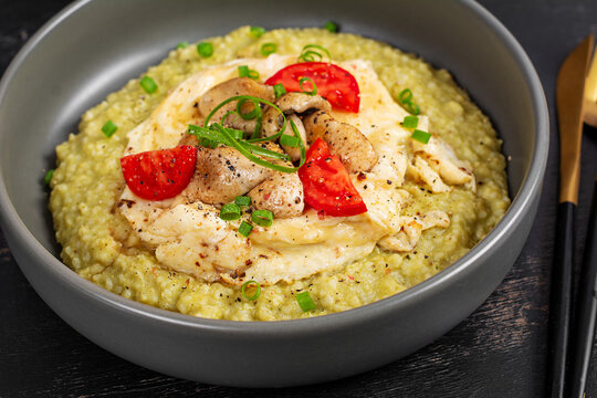 Gourmet Millet Bowl with Omelet and Sauteed Mushrooms