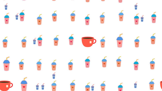 Pattern of stylized drinks and teacups