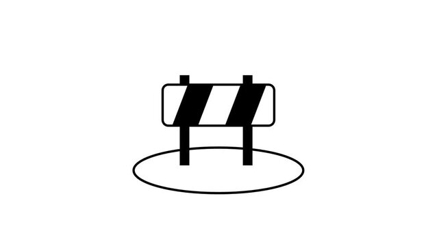 Black and white striped roadblock barrier icon standing on an oval base representing road closure construction warning and restricted access zone