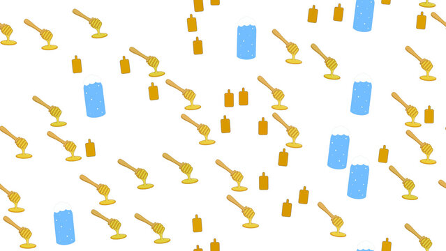 Seamless pattern of honey dippers and abstract shapes